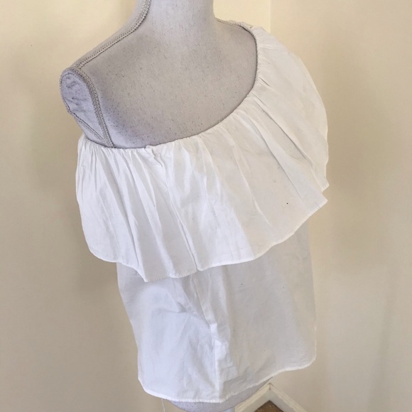 NWT! LOFT Size XS white one shoulder ruffled top - Picture 2 of 8
